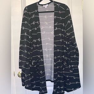 LuLaRoe Women’s Large Open-Front Cardigan Sweater w/pockets pink white on black